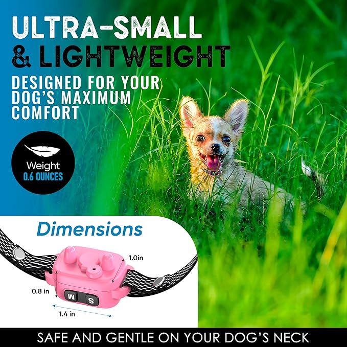 Tiny Bark Collar for Small Dogs 5-15 lbs and Puppies - No Shock Anti Barking Collar - Rechargeable Smart Collar for Dog Training with 7 Sensitivity Levels and 3 Beep&Vibration Modes (Pink)