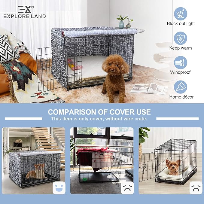 Explore Land Pattern Dog Crate Cover for 36 Inches Wire Cage, Heavy-Duty Polyester 1 2 3 Doors Standard Metal Pet Kennel Enclosure (Morocco)