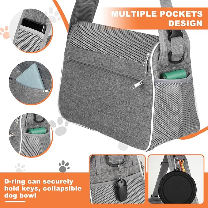 Small Dog Sling Carrier, Multiple Pockets Puppy Carrying Purse Bag, Pet Pouch with Sturdy Pad, Cat Bag for Outdoor Travel, Carrier for Dog Cat Up to 13 lbs