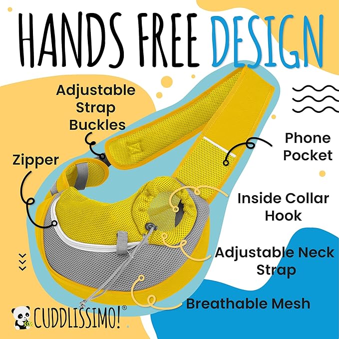 Pet Sling Carrier - Small Dog Puppy Cat Carrying Bag Purse Pouch - for Pooch Doggy Doggie Yorkie Chihuahua Baby Papoose Bjorn - Hiking Travel Front Backpack Holder Pack to Wear (Yellow)