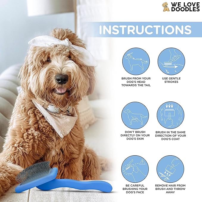 We Love Doodles Dog Slicker Brush for Grooming Pet Hair - Best Brushes For Poodle & Golden Doodle - Long Haired Brush For Dogs - Goldendoodle Long Pin Brush For Dematting (Large)