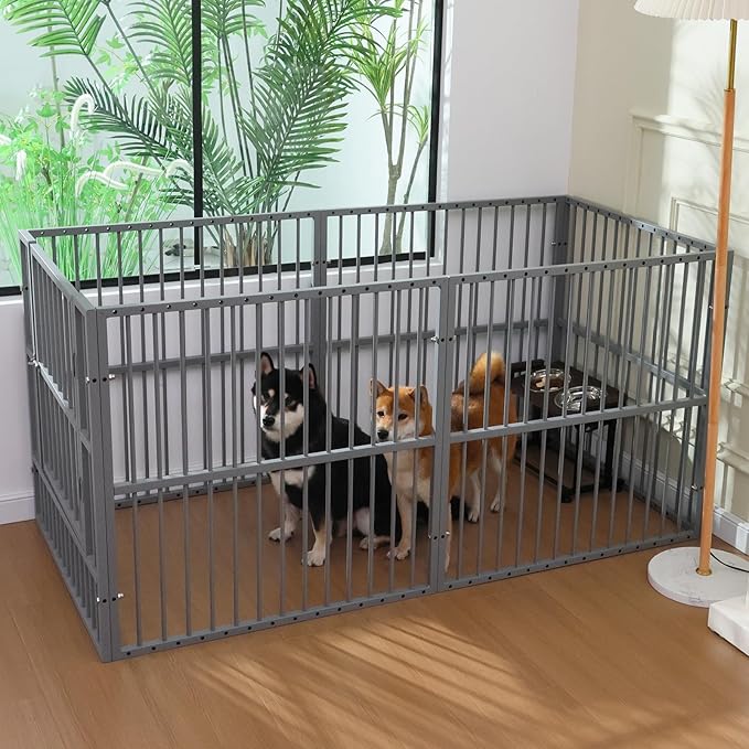 Dog Playpen - 32" Height Dog Pen, Heavy Duty Puppy Pen with Door, Safe & Sturdy, Easy Assemble for Indoor/Outdoor Pet Playpen (6 Panels with Door, Charcoal Gray)