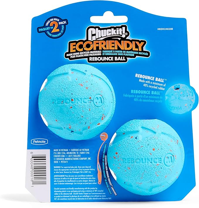 Chuckit! Rebounce Ball Dog Toy - Bouncy Fetch Balls for Dogs 20-60 lbs - Made from Durable Rubber - Outdoor Pet Toys - Size Medium - 2.5-inch Diameter - Pack of 2 - Blue