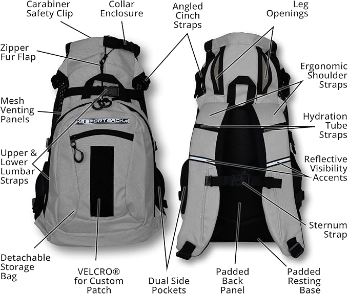 K9 Sport Sack | Adjustable Dog Carrier Backpack (Small, Plus 2 - Light Grey)