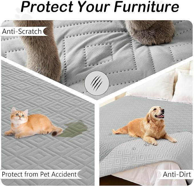 hyha Waterproof Dog Blanket, Soft Pet Bed Blankets, Waterproof Sofa Couch Cover for Dogs Washable, Reversible Pet Couch Covers for Sofa Furniture (30x53 Inch, Grey/Light Grey)