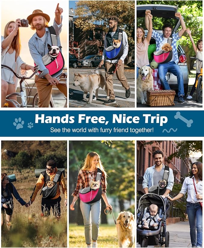 Pawaboo Dog Sling Carrier, Dog Papoose with Zipper Touch Pocket, Hand Free Breathable Mesh Puppy Carrier, Crossbody Satchel Dog Purse with Adjustable Strap for Outdoor Travel, Pink, Small