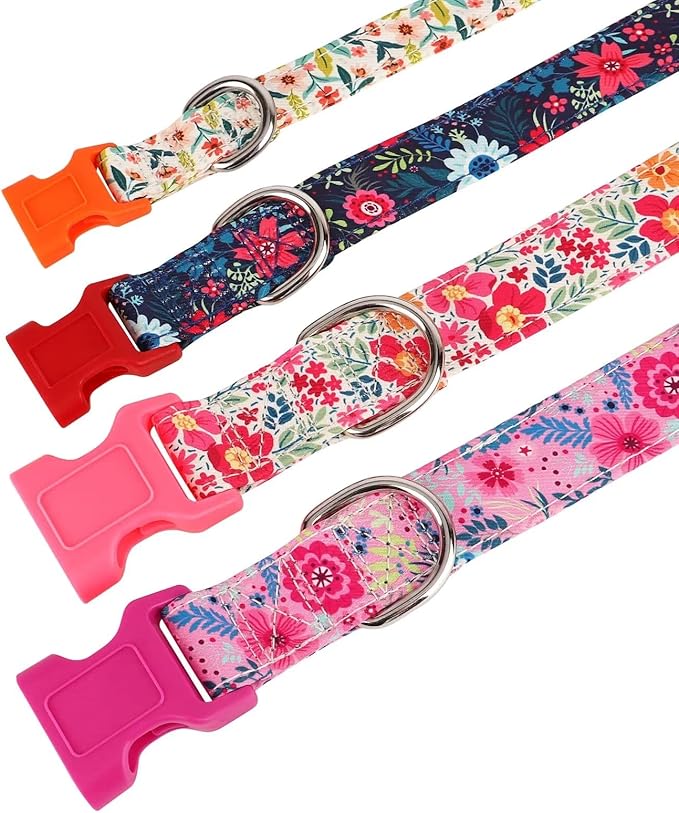 Didog Floral Dog Collar with Bow, Cute Girl Dog Collars with Detachable Bowtie, Soft & Comfy Spring Summer Dog Collar for Small Medium Large Dogs Gift Holiday, Red, L