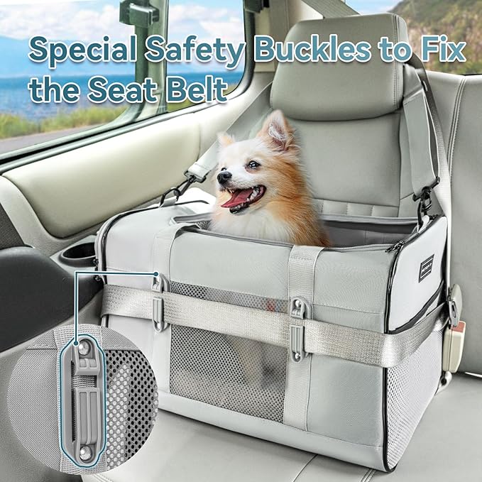 Petsfit Travel Pet Carrier for Large Cats (up to 20 lbs), Soft-Sided Dog Car Travel Carrier with Patented Buckle and Soft Padding, Ideal for Car Road Trips,19X12X12 Inch,Gray