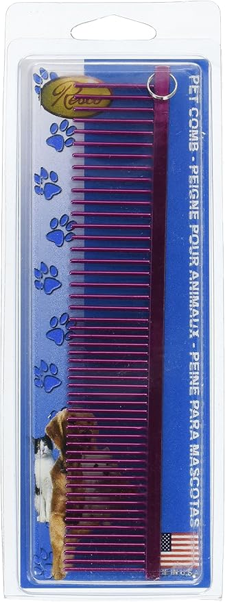 Resco US-Made Combination Comb for Dogs and Cats, Red
