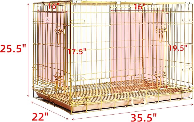 Homey Pet Dog Crates for Medium Dogs, Collapsible Small Dog Cage, Nano-Coating Metal Wire Dog Kennel Indoor with Removable Floor Grid and Tray, Double Doors Dual Locks, GOLD36+BLUE30 Bundle