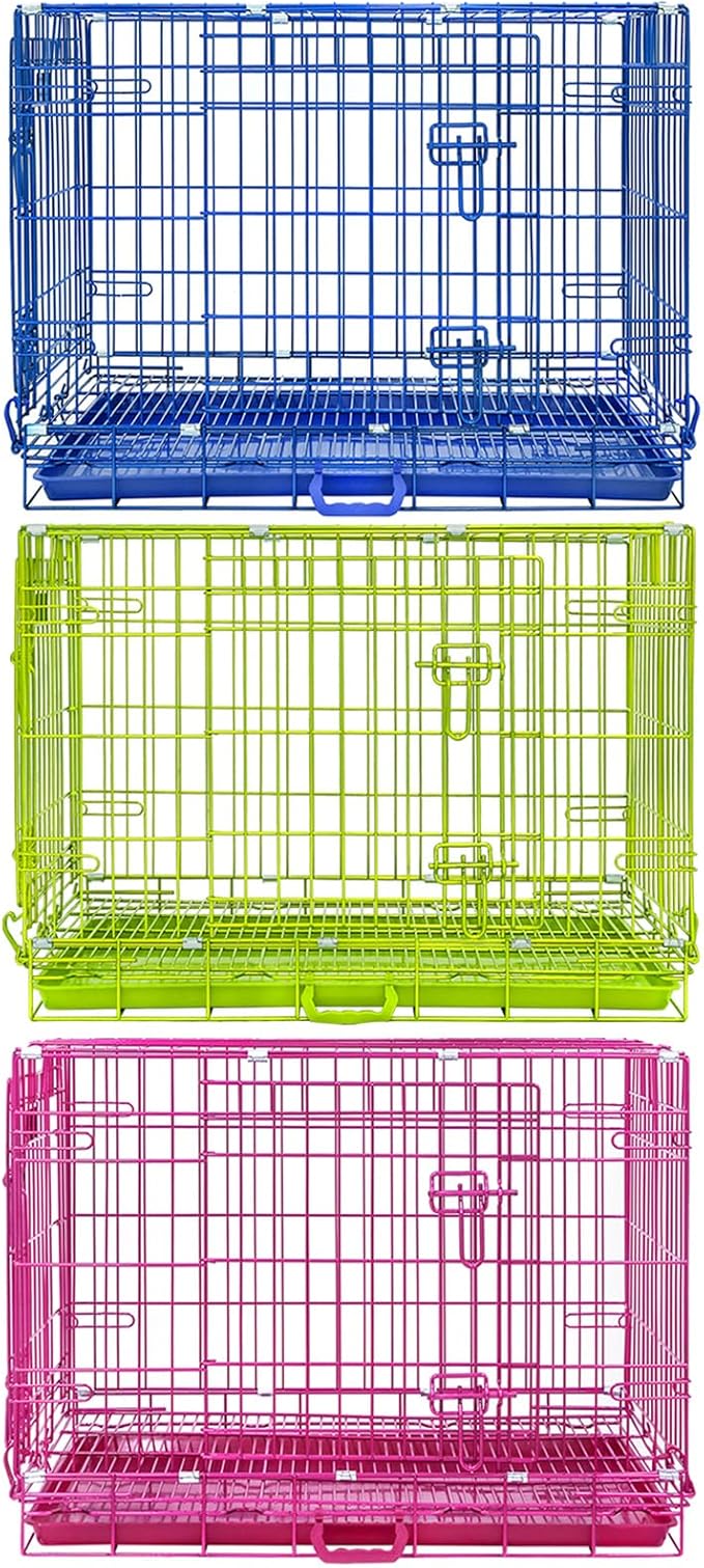 Homey Pet Dog Crates for Medium Dogs, 30 Inch Dog Cage for Small Dogs, Foldable Nano-Coating Metal Wire Small Dog Kennel Indoor with Removable Grid Tray, Double Doors, PINK30+BLUE30+GREEN30 Bundle