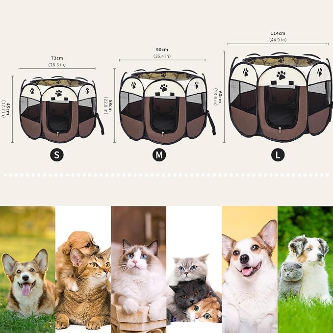 Mile High Life | Foldable Dog Playpen | Portable Dog Crate w Removable Shade Cover | Dog Kennel Indoor/Outdoor w Carry Case | Pen Tent for Dog/Cat/Rabbit(Brown, Small (29"x29"x17"))