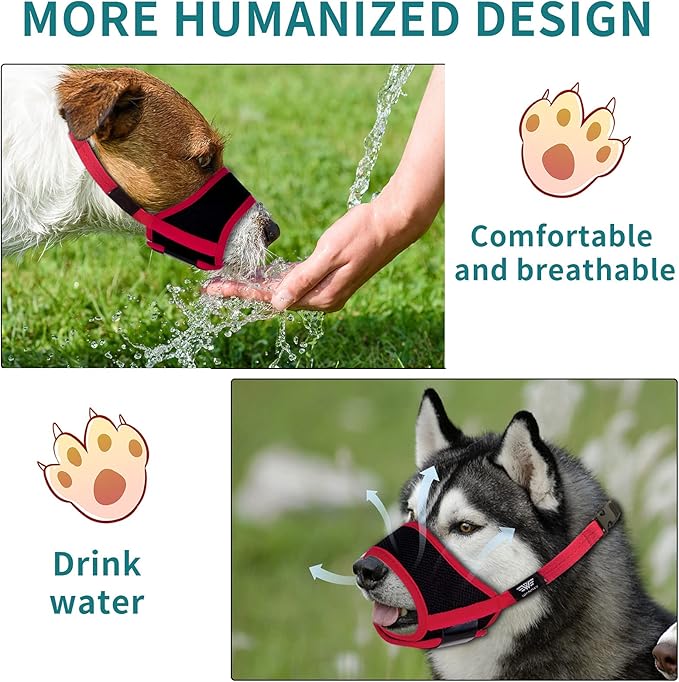 Dog Muzzle for Small Medium Large Dogs, Dog Muzzles for Biting Barking and Chewing Puppy Muzzle Nylon Soft Mesh Breathable Adjustable Loop Muzzle Anti-Dropping (XL, Red)
