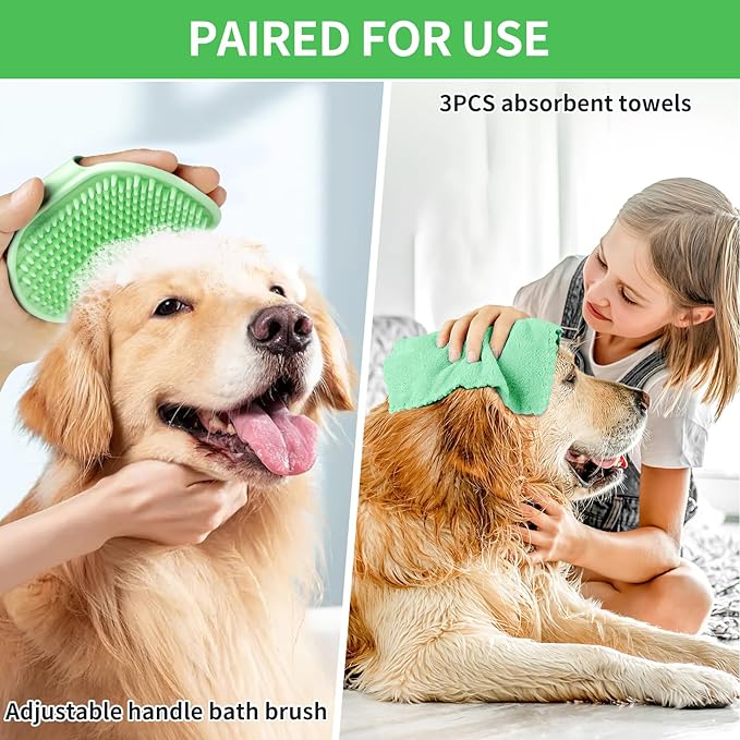 Dog Paw Cleaner for Dogs, (with 3Pcs Absorbent Towels & Adjustable Dog Bath Brush) Dog Paw Washer,Buddy Muddy Pet Foot Cleaner (Light Green, Medium)