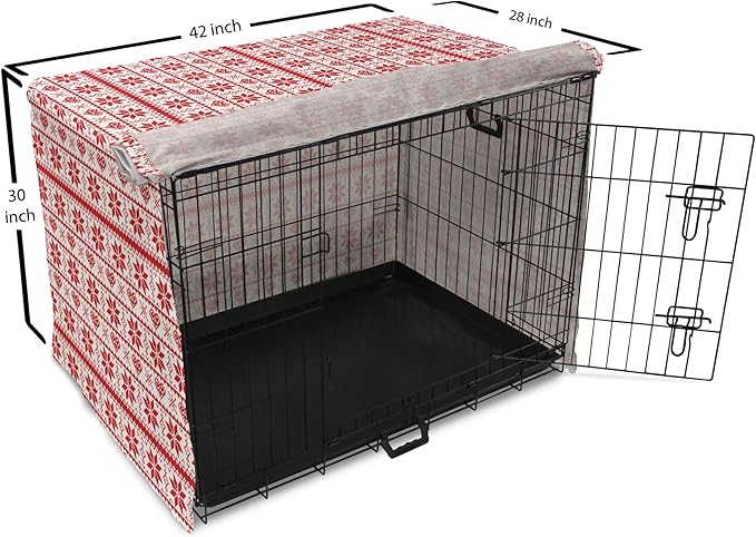 Ambesonne Christmas Dog Crate Cover, Scandinavian Tradition Fashion Nordic Borders Geometrical Pixel Retro Style, Easy to Use Pet Kennel Cover for Medium Large Dogs, 42 Inch, Orange White
