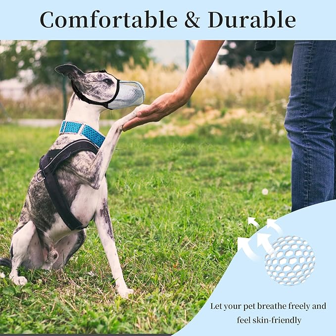 Dog Muzzle, Breathable Soft Muzzle for Extra Small Dogs to Anti & Prevent Barking Biting Chewing, Reflective & Adjustable Basket Muzzle with Air Mesh for Dachshund Blue XS