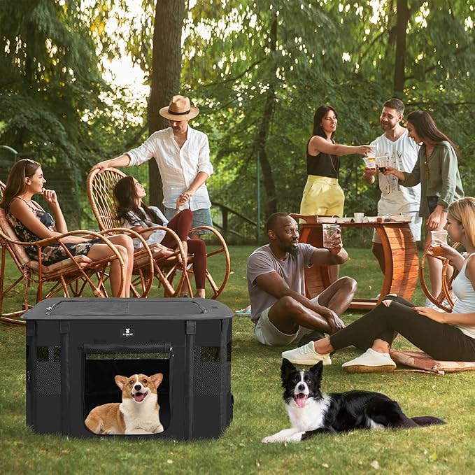 X-ZONE PET Dog Playpen, Puppy Cat Play Pen Portable Foldable Indoor/Outdoor Tent Crate Cage, Portable Pet Crate Large Size Black 45"