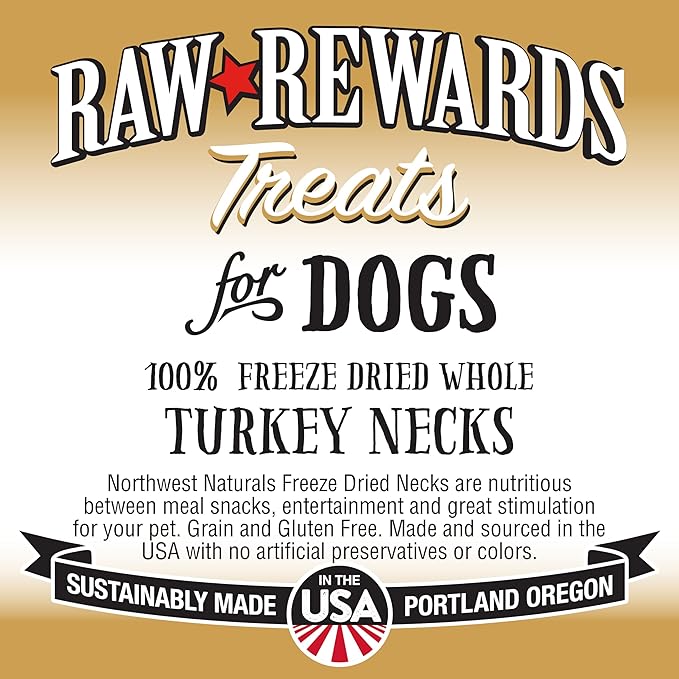 Northwest Naturals Raw Rewards Freeze-Dried Turkey Neck Treats for Dogs and Cats - Whole Neck - Healthy, 1 Ingredient, Human Grade Pet Food, All Natural - 6 Oz