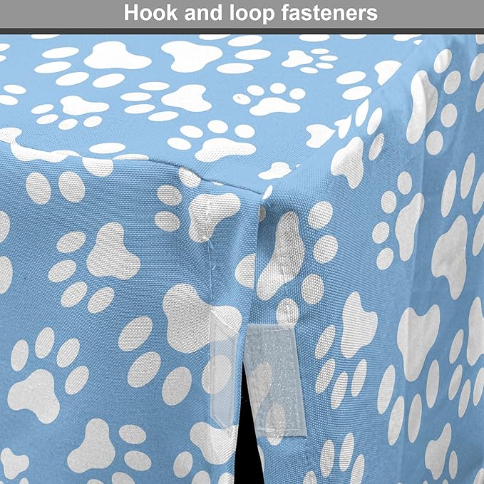 Ambesonne Paw Print Dog Crate Cover, Animal Themed Pattern with Pet Foot Marks on Blue Toned Background Print, Easy to Use Pet Kennel Cover for Cats & Medium Dogs, 24 Inch, Sky Blue
