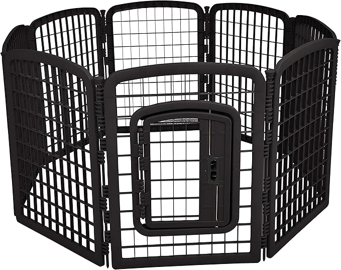 Amazon Basics 8-Panel Octagonal Plastic Pet Pen Fence Enclosure With Gate - 34 inches, Black