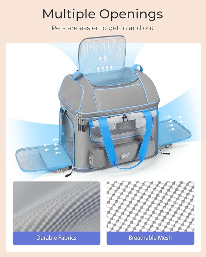 Expandable Cat Dog Carrier: NOBLE DUCK Soft-Sided Pet Carrier Airline Approved for Large Small Cats Dogs Collapsible Portable Travel Up to 25 Lbs Grey