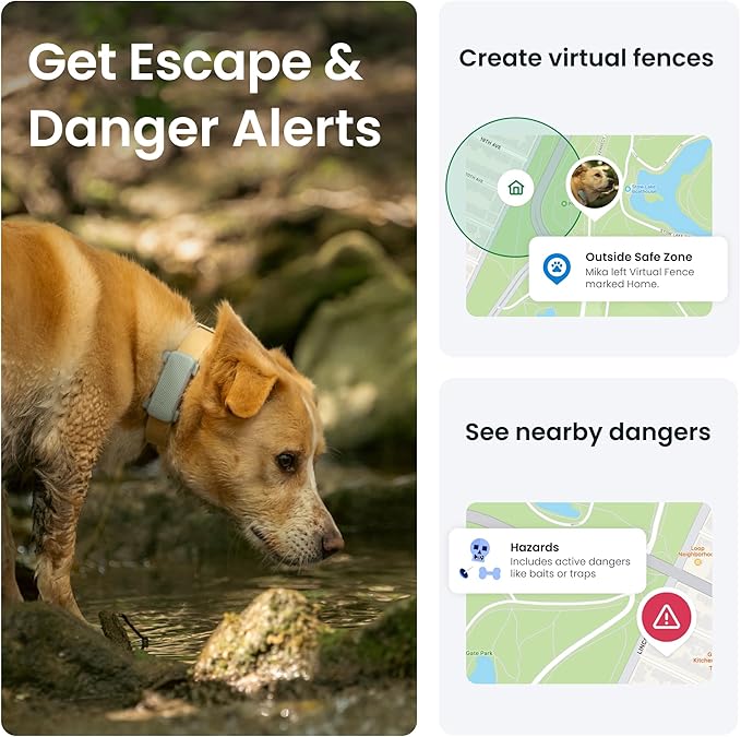 Tractive GPS Dog Tracker (2025 Release) | Real-time Pet Location Tracker | Health & Wellness Alerts | Virtual Fence for Dogs | Bark Monitoring | Dog Collar Attachment (Mint)
