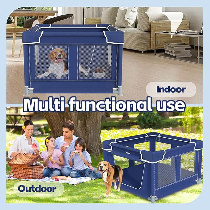 Puppy PlayPen 47x47x32 Inch, Dog Playpen with Gate for Puppies, Small and Medium Dogs, Pet PlayPen for Outdoors & Indoors, Tear Resistant Fabric