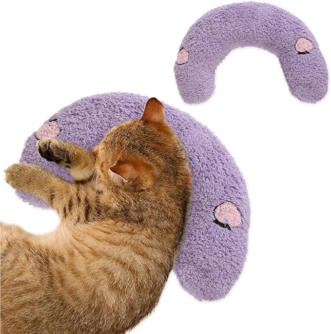 T'CHAQUE Dog Pillow Bed, Cat Calming Pillow, Dog Neck Pillow for Joint Relief Sleeping, Ultra Soft Half Donut Cuddler, Pillow Pet for Upper Spine Support, Doggy/Kitten Pillow Training Toy,Purple