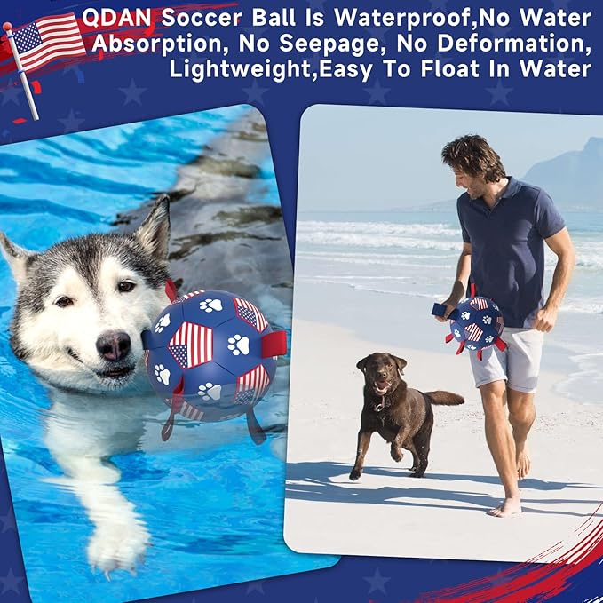 QDAN Dog Toys Soccer Ball with Straps - Durable Dog Balls for Extra Large Dogs, Beach Pool Dog Water Toy, Puppy Dog Birthday Gifts, Herding Balls for Dog (9 Inch)