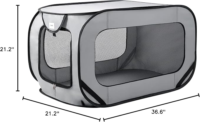 Love's cabin 36in Portable Large Dog Bed - Pop Up Dog Kennel, Indoor Outdoor Crate for Pets, Portable Car Seat Kennel, Cat Bed Collection, Grey
