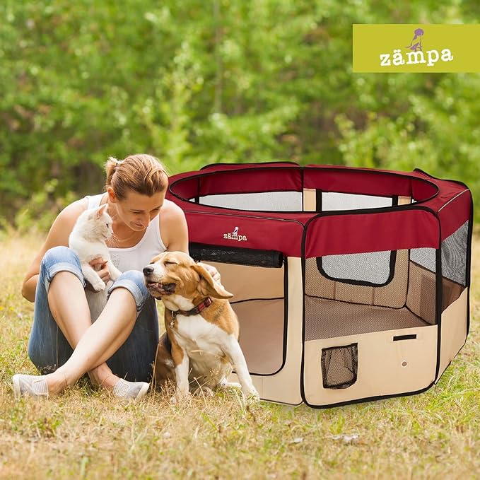 Zampa Pop Up Portable Large 61"x61"x30" Playpen for Dog and Cat, Foldable | Indoor/Outdoor Pen & Travel Pet Carrier + Carrying Case