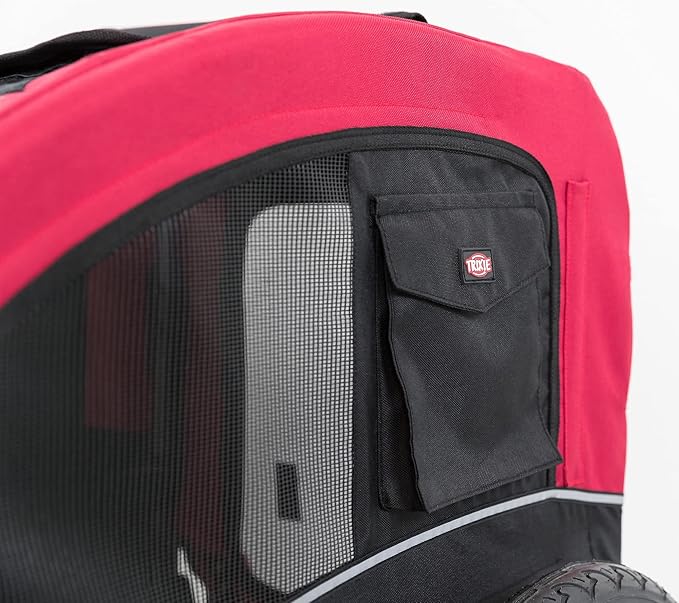 TRIXIE Convertible Dog Bike Trailer and Pet Stroller for Small to Medium Dogs up to 48 lbs, Quick Set-up and Fold Down, Red