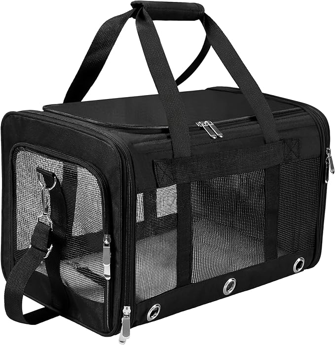 Soft Sided Cat/Dog Carrier,Collapsible Pets Travel Carriers for Pet/Puppy with Shoulder Strap & Removable Mat,Mesh Top Load Small Dogs/Cats Carry Bag Up to 17 Lbs TSA Airline Approved(Black,M)