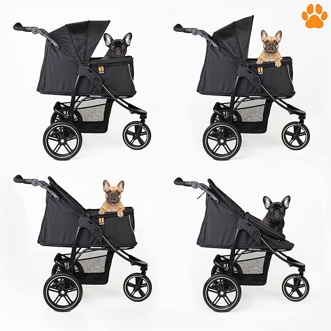 COOPER dog & pet robust buggy, jogger holds up to 32 kg / 70lbs, easy fold, multi-height adjustable soft touch handle, reflective accents, mesh inserts, zippered exits, storage basket below