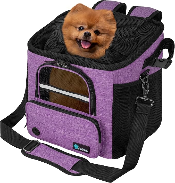 PetAmi Dog Bike Basket, Soft-Sided Ventilated Dog Bike Carrier Backpack, Dog Pet Bicycle Basket for Bike Handlebar, Small Medium Puppy Cat Kitten Car Booster Seat with Safety Strap