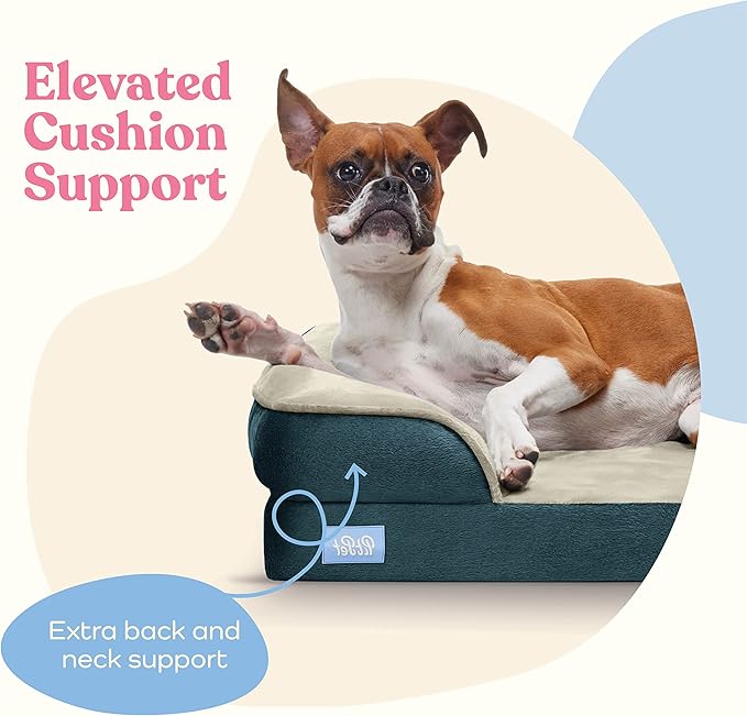 Orthopedic Sofa Dog Bed - Ultra Comfortable Dog Bed for Large Dogs - Breathable & Waterproof Pet Bed- Egg Foam Sofa Bed with Extra Head and Neck Support - (Large, Blue & White)