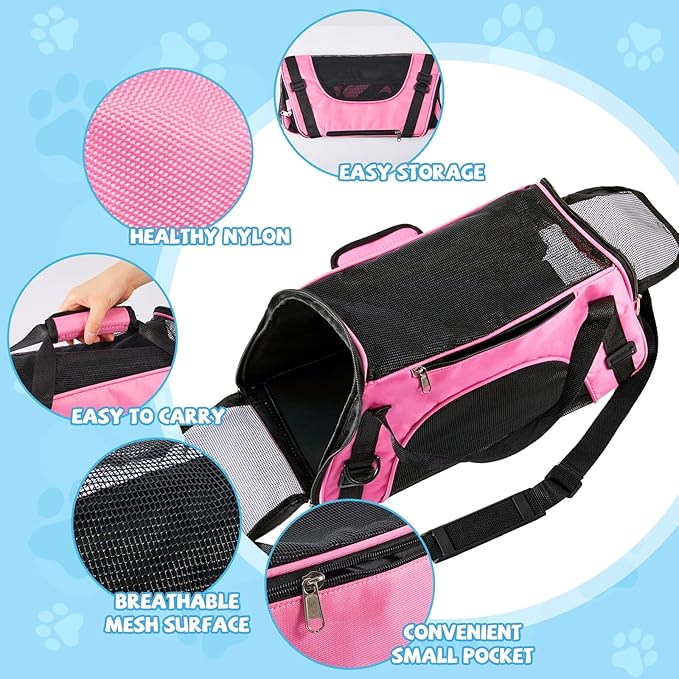 Sweetude 4 Pcs Cat Carrier Soft Pet Carrier for Cat Under 13lbs, 16.9X 11x 7.5 Inch, Soft Sided Foldable Comfortable Portable Carrying Bag for Cat Small Dog Pet Travel (Rose Red, Blue)