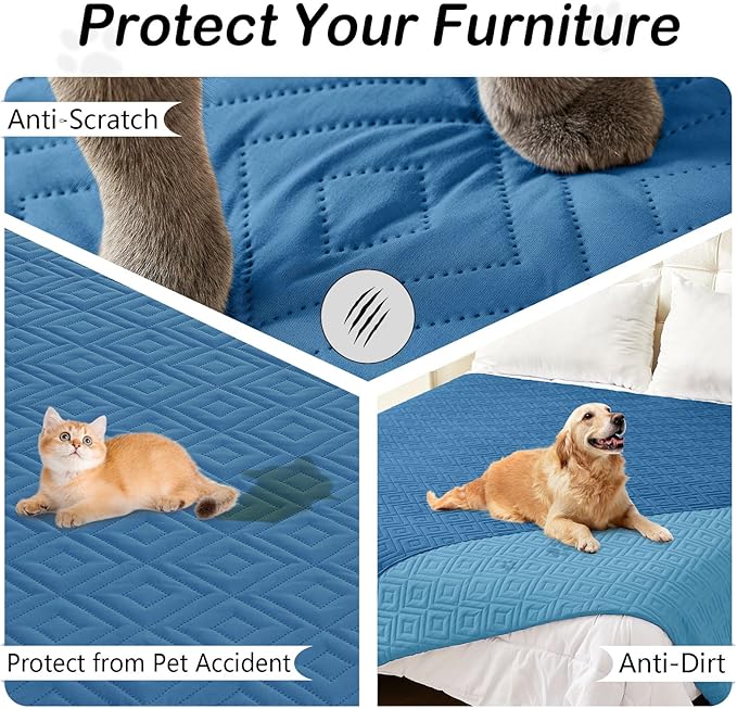 hyha Waterproof Dog Blanket, Soft Pet Bed Blankets, Waterproof Sofa Couch Cover for Dogs Washable, Reversible Pet Couch Covers for Sofa Furniture (30x70 Inch, Navy Blue/Blue)