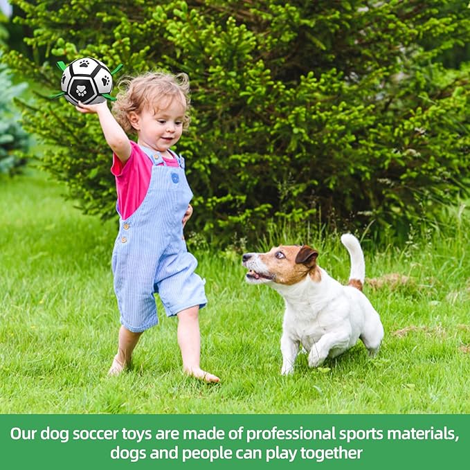 QDAN Dog Toys Soccer Ball with Straps, Interactive Dog Toys for Tug of War, Puppy Birthday Gifts, Dog Tug Toy, Dog Water Toy, Durable Dog Balls World Cup for Small Dogs(5 Inch)