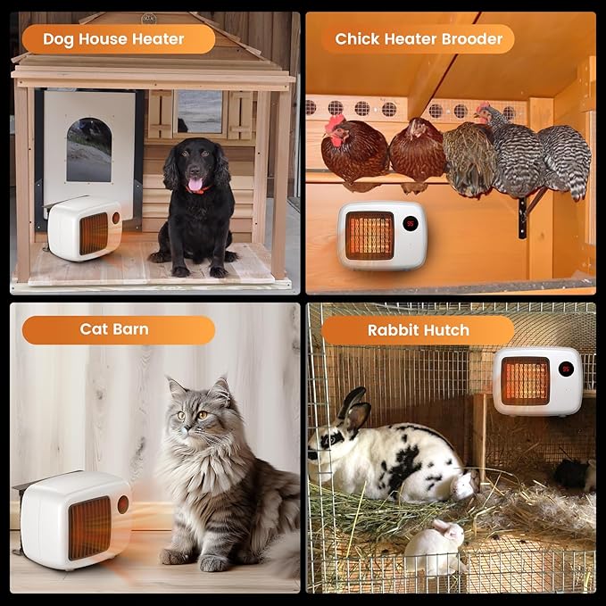Unique Design 600W/300W Dog House Heater with Thermostat, Pet Heater for Outside Winter Insulated House 6 Ft Anti Chew Cord, Safe Heated Outdoor & Won't Burn Pets, Indoor Electric Pet Kennel Heater