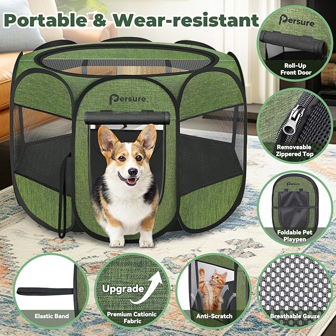 Dog Cat Playpen Indoor Outdoor for Puppy Pet Dogs Cat Recovery After Surgery, Dog Tent Crates Cage Indoor/Outdoor, Portable Pop Up Dog Kennel with Carrying Case for Travel (Premium Green, Medium)