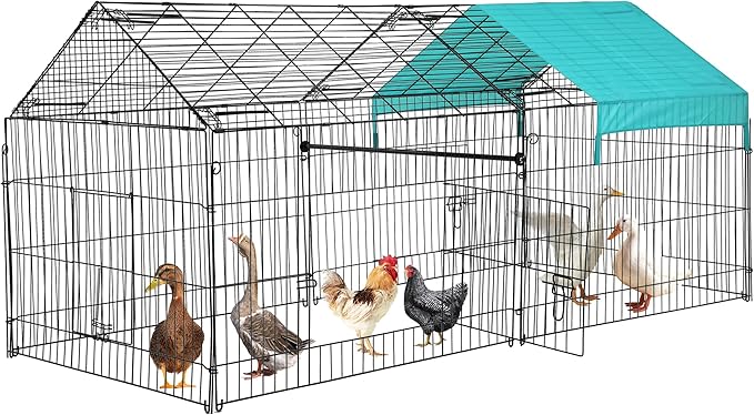 FDW 86”x 40” Metal Chicken Coop Run Outdoor Backyard Rabbit Hutch Chicken Cage Pens Crate Enclosure Rabbit Bunny Cage Duck Exercise Pen Pet Playpen with Waterproof Cover, Black
