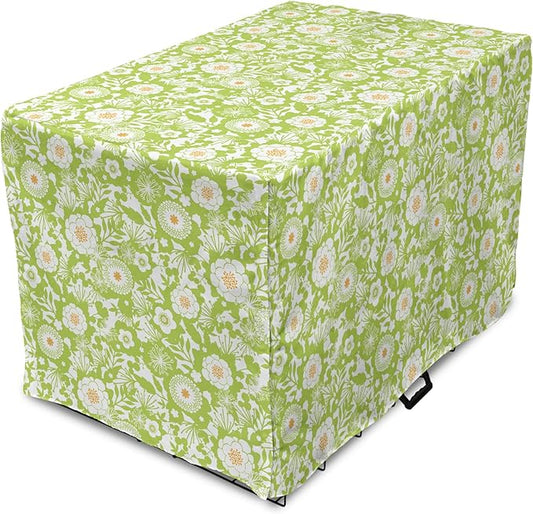 Ambesonne Botanical Dog Crate Cover, Abstract Pattern with Floral Details Spring Beauty Blossom, Easy to Use Pet Kennel Cover for Medium Large Dogs, 42 Inch, Apple Green Pale Orange