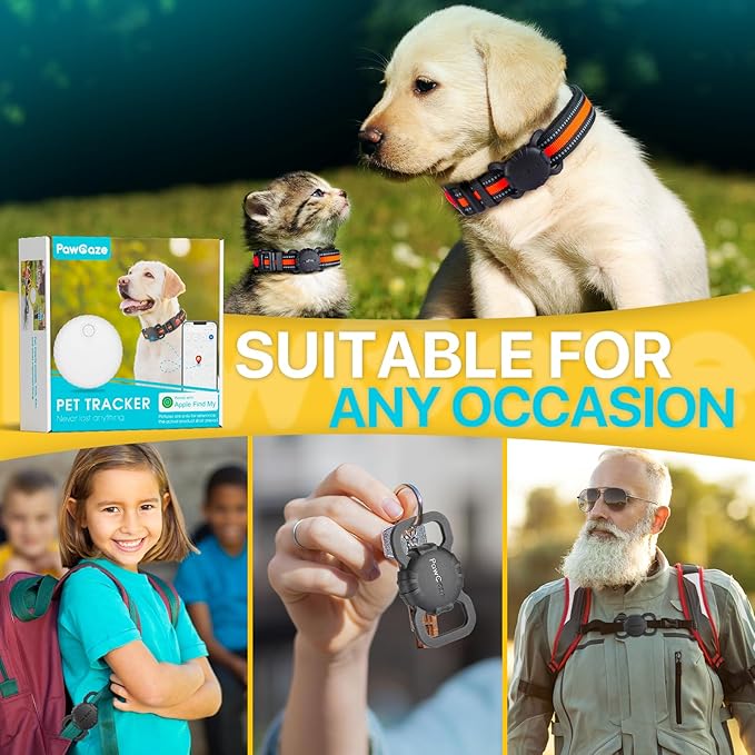 Dog Tracker Collar, No Monthly Fee Cat Tracker Collar(Only iOS), Compatible with Apple FindMy App, Reflective FinderTag Smart Collars, Anti-Lost, Key Finder for Pets/Items(NOT GPS)