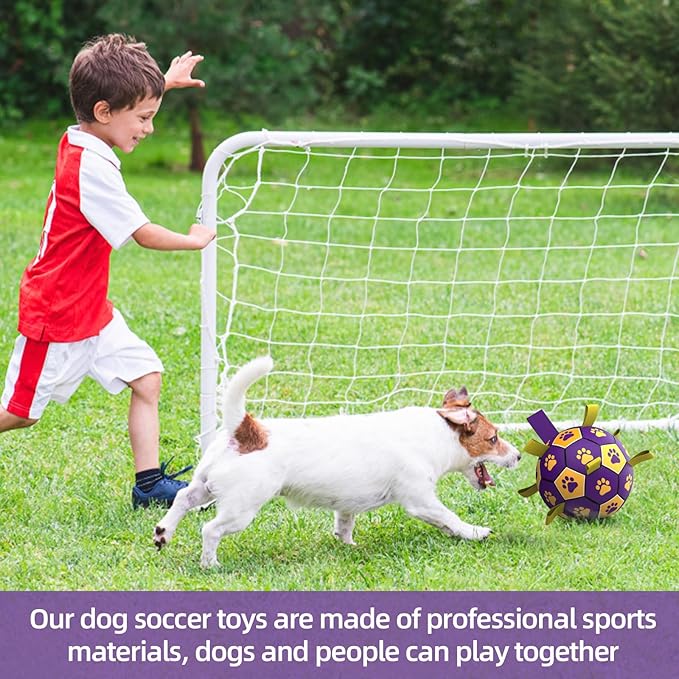 QDAN Dog Ropes Toys Soccer Ball with Straps, Interactive Dog Toys for Tug of War, Puppy Birthday Gifts, Dog Tug Toy, Dog Water Toy, Durable Dog Balls for Small & Medium Dogs(6 Inch)