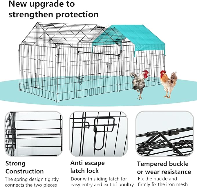 FDW 86”x 40” Metal Chicken Coop Run Outdoor Backyard Rabbit Hutch Chicken Cage Pens Crate Enclosure Rabbit Bunny Cage Duck Exercise Pen Pet Playpen with Waterproof Cover, Black