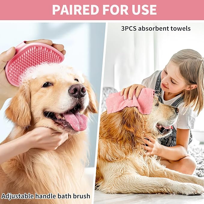 Dog Paw Cleaner for Dogs, (with 3Pcs Absorbent Towels & Adjustable Dog Bath Brush) Dog Paw Washer,Buddy Muddy Pet Foot Cleaner (Pink, Medium)