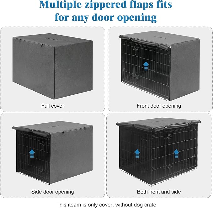 Deblue 42 inches Dog Crate Cover, Sturdy Windproof Pet Kennel Cover Universal Fit for 1 2 Doors Standard Wire Cage (Grey)