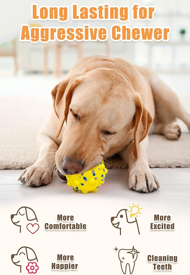Dog Balls for Aggressive Chewers, Indestructible Dog Tennis Balls, Durable Bouncy Dog Toy Balls, Dog Balls for Teething, Interactive Dog Toys for Fetch Game (4 Pcs Large Size)