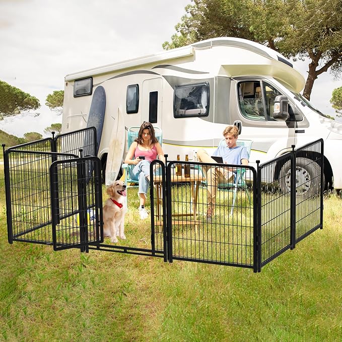 Dog Playpen 36 Inch 14 Panels, Dog Play Pen Indoors, Garden Fence for Yard, Total 31 Ft(l) Black Dog Pen Wide Door Low Threshold, Be Suitable for Camping Garden Yard